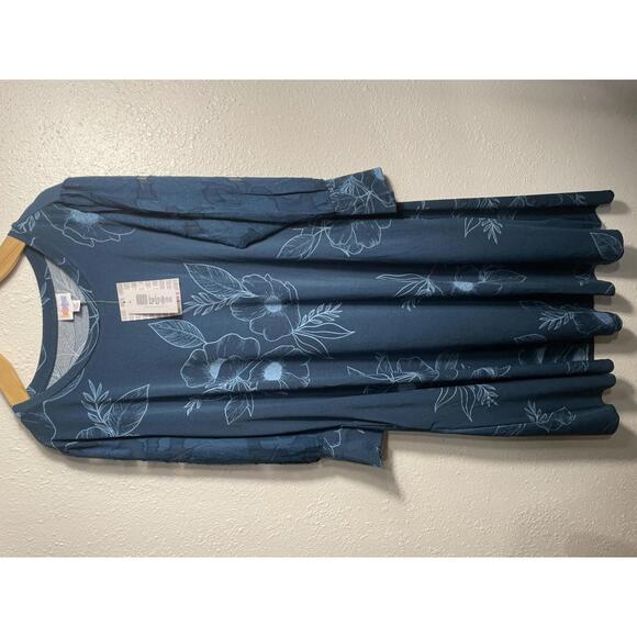 LuLaRoe Dress Women's Medium Blue Floral Long Puff Sleeve Winter Holiday New NWT - Picture 6 of 6